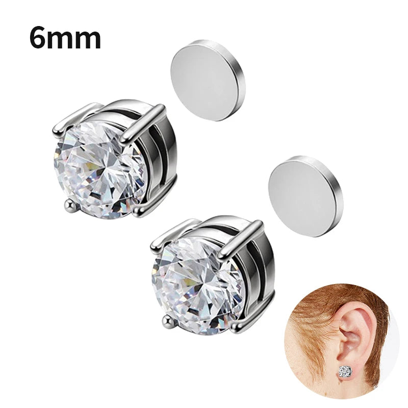 1/3 Pair Crystal Strong Magnetic Ear Stud Clip Earrings for Men and Women Punk Round Zircon Magnet Earrings Non Piercing Jewelry