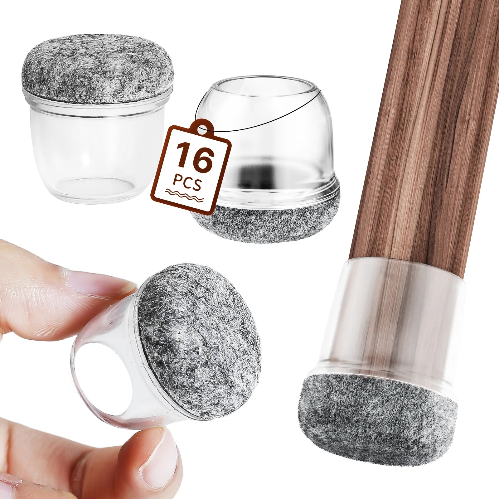 16PCS Silicone Chair Leg Floor Protectors with Wrapped Felt Sofa Table Feet Pads Non Slip Reduce Noise for Hardwood Floors