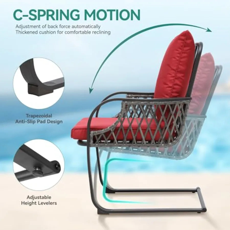 YITAHOME 3-Piece Outdoor Patio Bistro Set All-Weather Rattan Conversation Chairs Wicker Furniture C Spring Motion Chairs for Ba