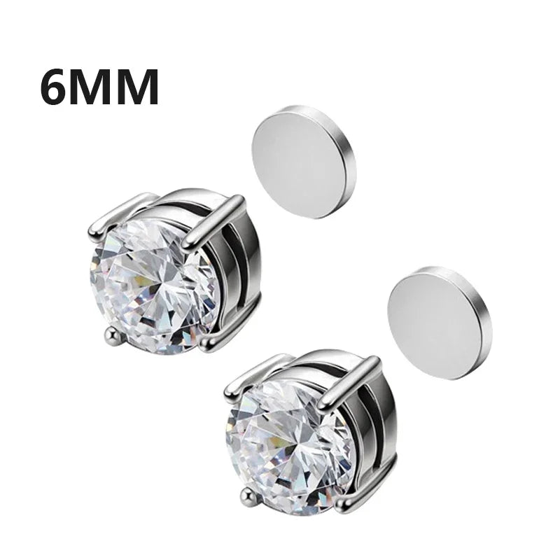 1 Pairs Crystal Strong Magnetic Ear Stud Clip Earrings for Men Women Punk Round Zircon Magnet Earrings Non Piercing Jewelry
