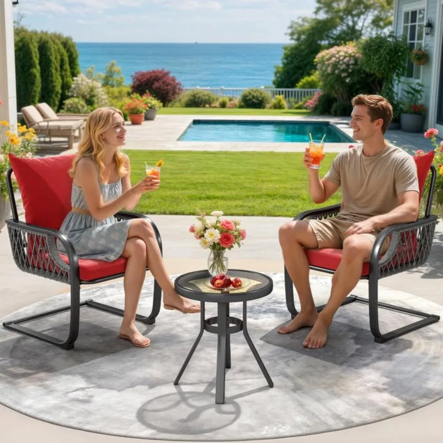 YITAHOME 3-Piece Outdoor Patio Bistro Set All-Weather Rattan Conversation Chairs Wicker Furniture C Spring Motion Chairs for Ba